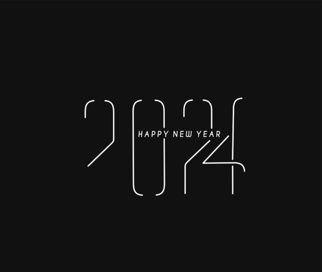 Happy New Year 2024 Text Typography Design Element flyer, banner